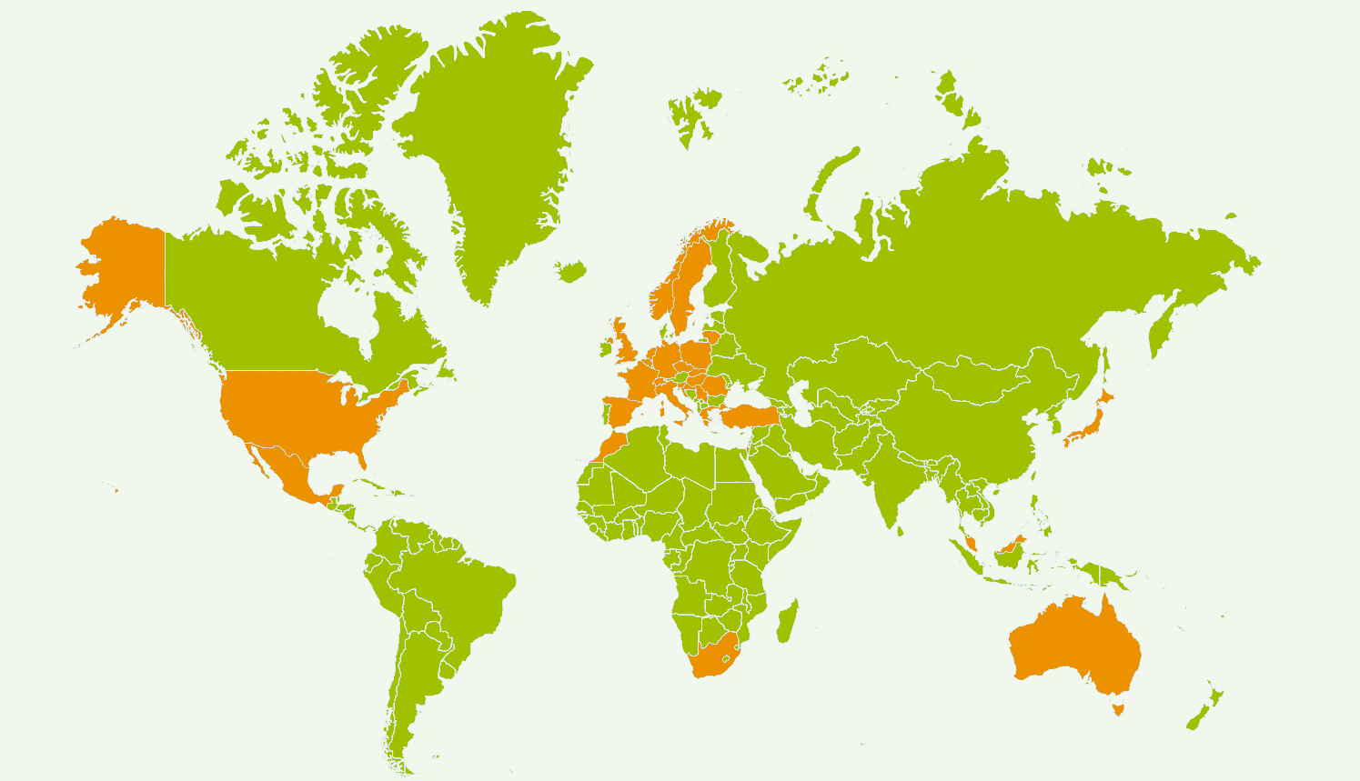 Kaart van landen waar ELCHAIS producten levert wereldwijd