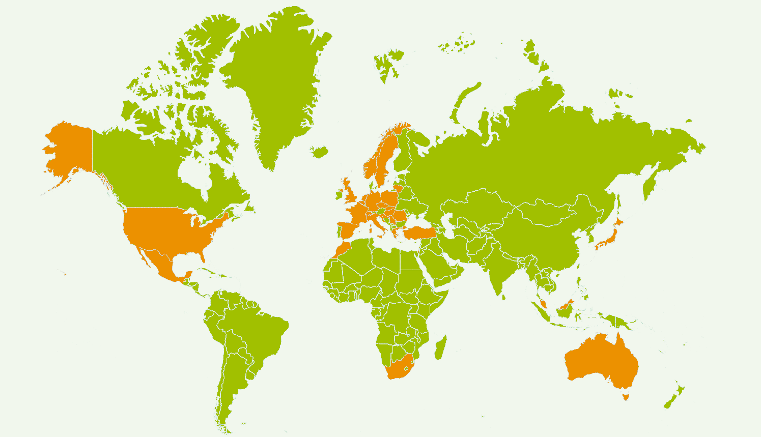 Map of the countries where ELCHAIS delivers its products worldwide